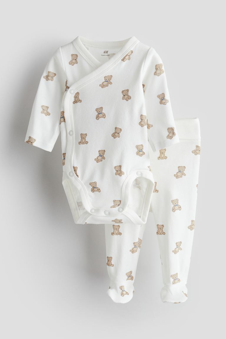 H&M - 2-piece cotton set - White/Teddy bears - HM833