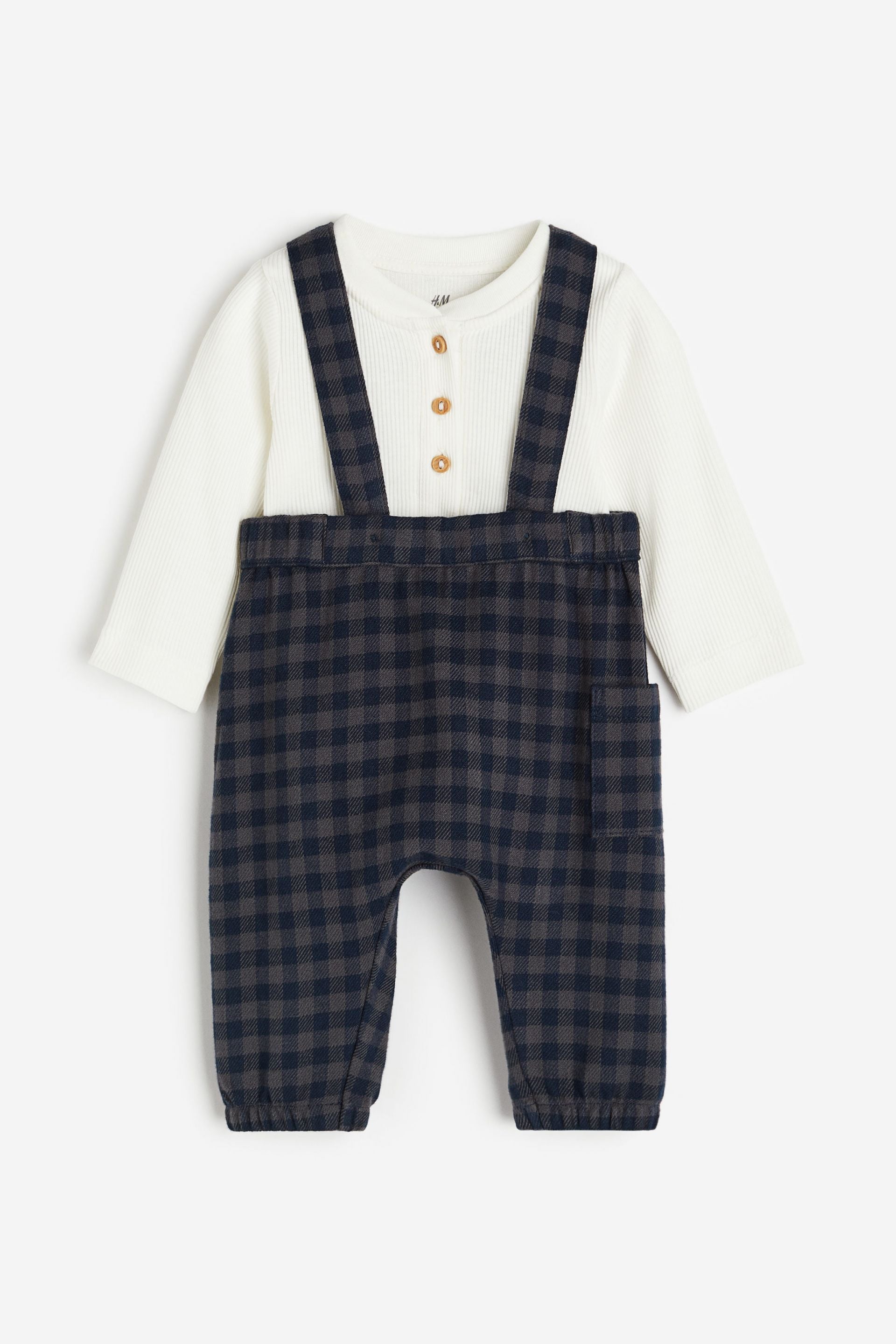 H&M - 2-piece cotton set - Dark grey/Checked - HM836