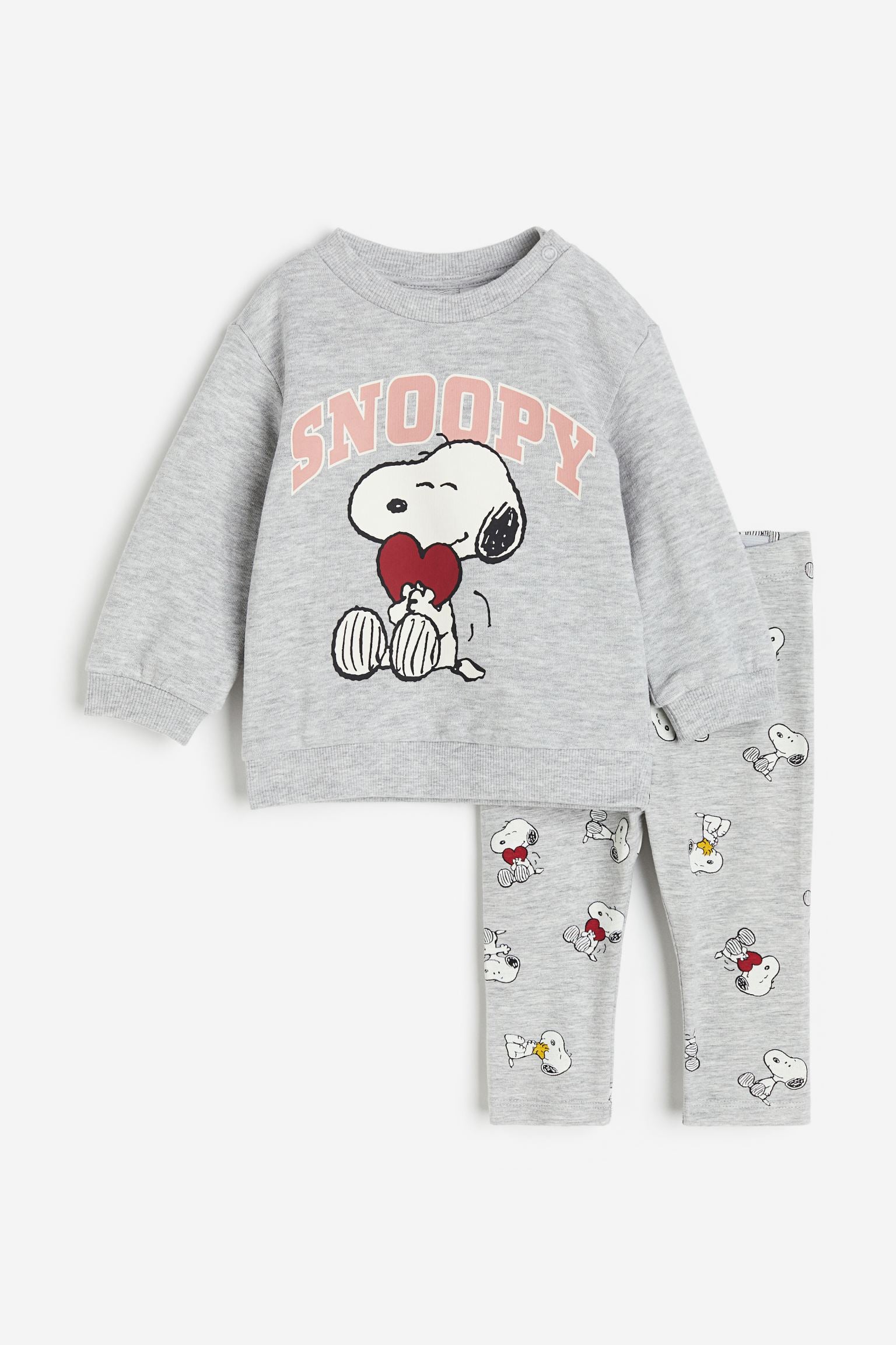 H&M - 2-piece Printed Cotton Set - Light gray melange/Snoopy - HM838