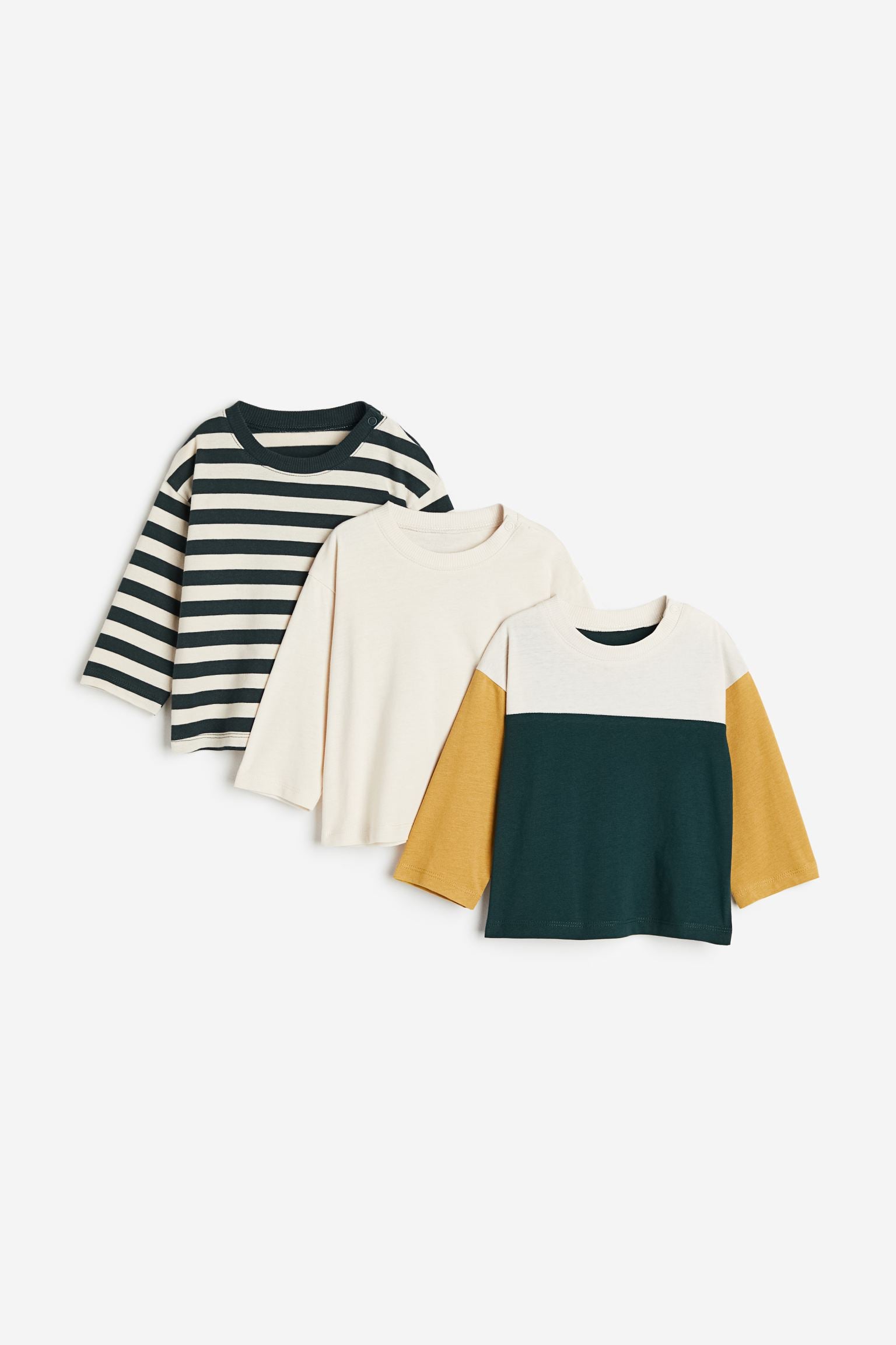 H&M - 3-pack cotton jersey tops - Light beige/Striped - HM841