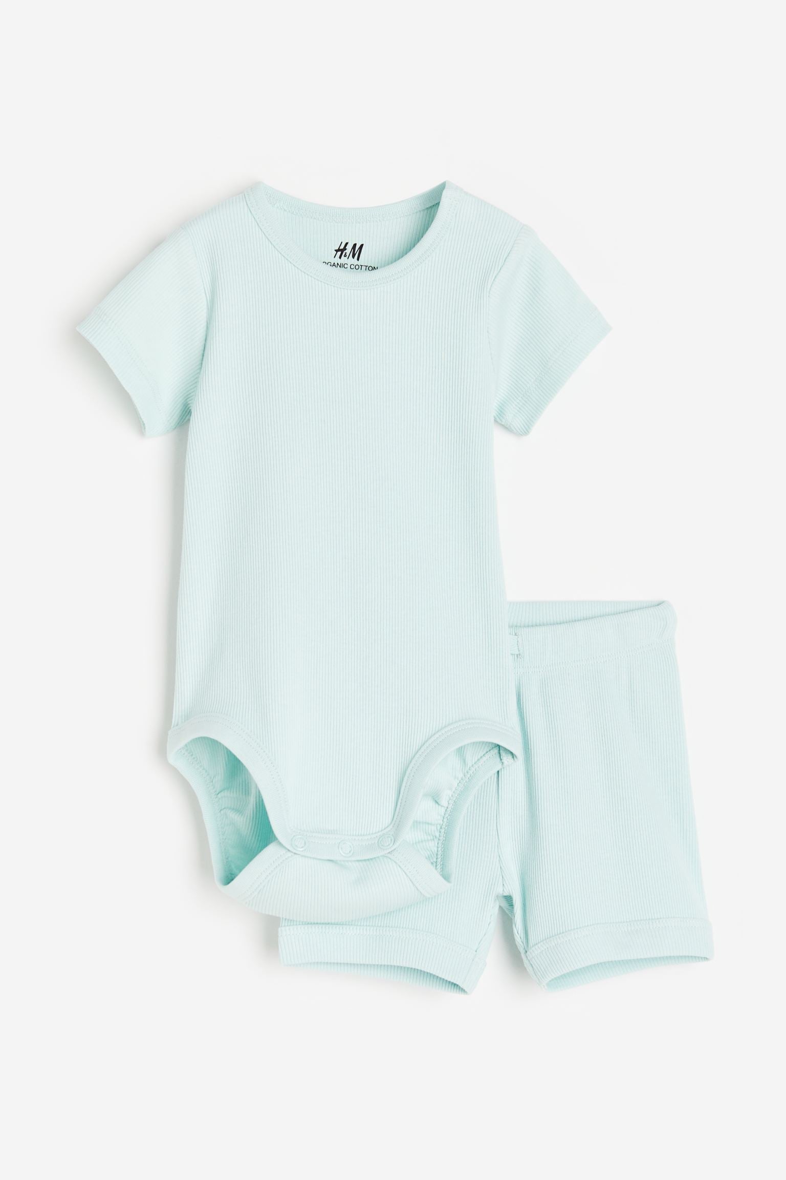 H&M - 2-piece ribbed cotton set - Light turquoise - HM851