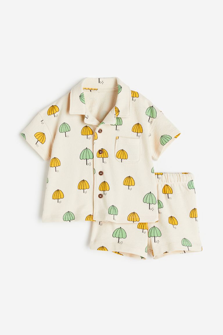 H&M - 2-piece cotton set - Light beige/Umbrellas  - HM853