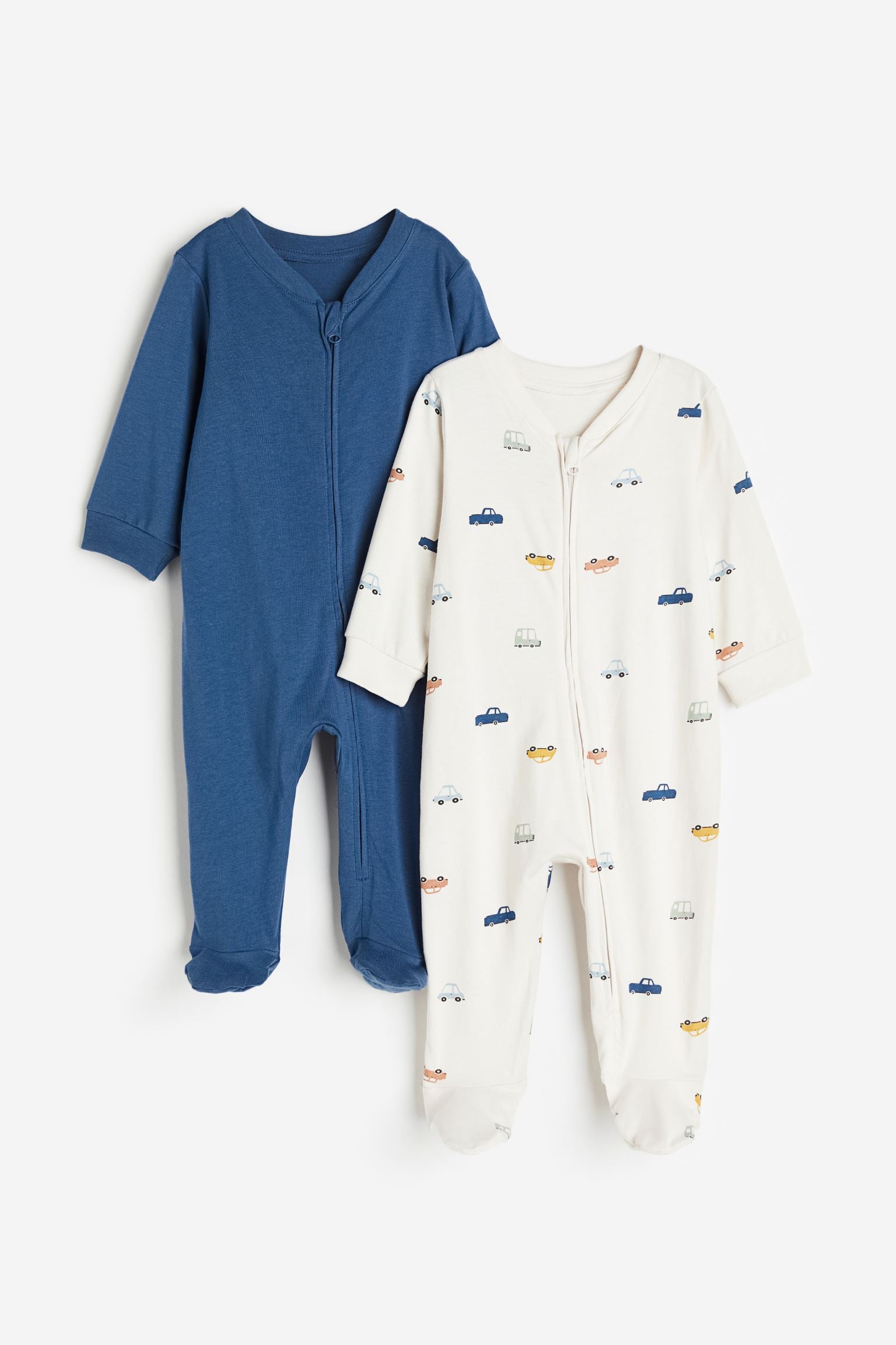 H&M - 2-pack zip-up sleepsuits - White/Cars - HM871