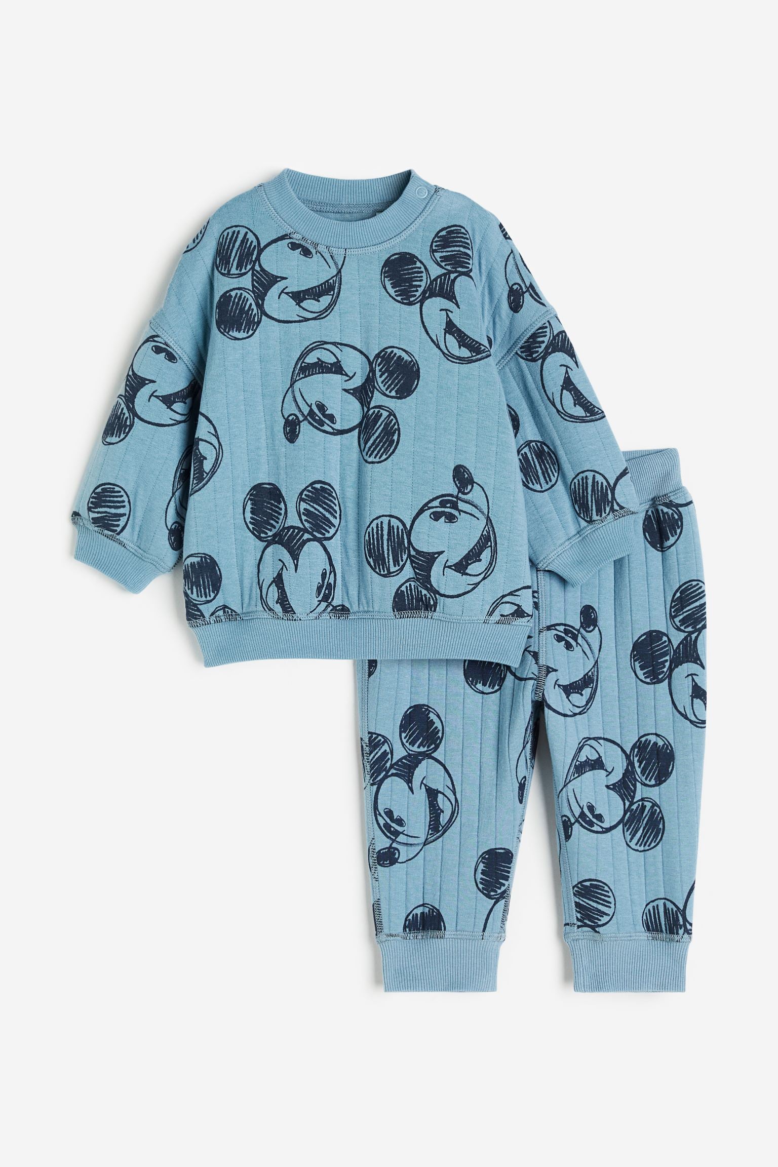 H&M - 2-piece Patterned Sweatshirt Set - Blue/Mickey Mouse - HM882