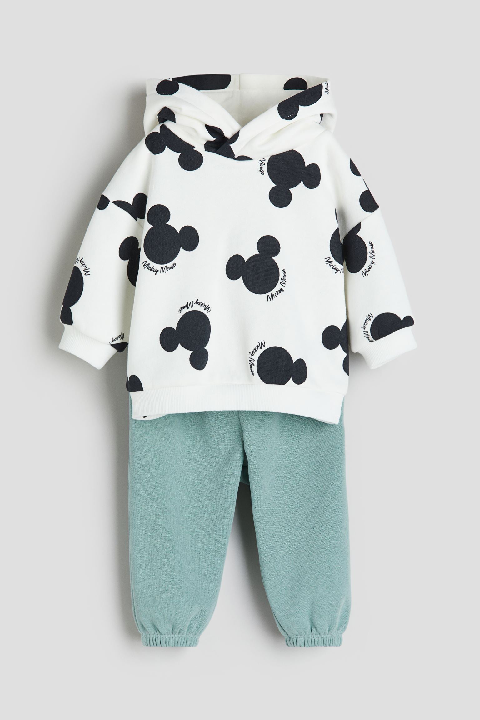 H&M - 2-piece Printed Sweatshirt Set - Dusty green/Mickey Mouse - HM883