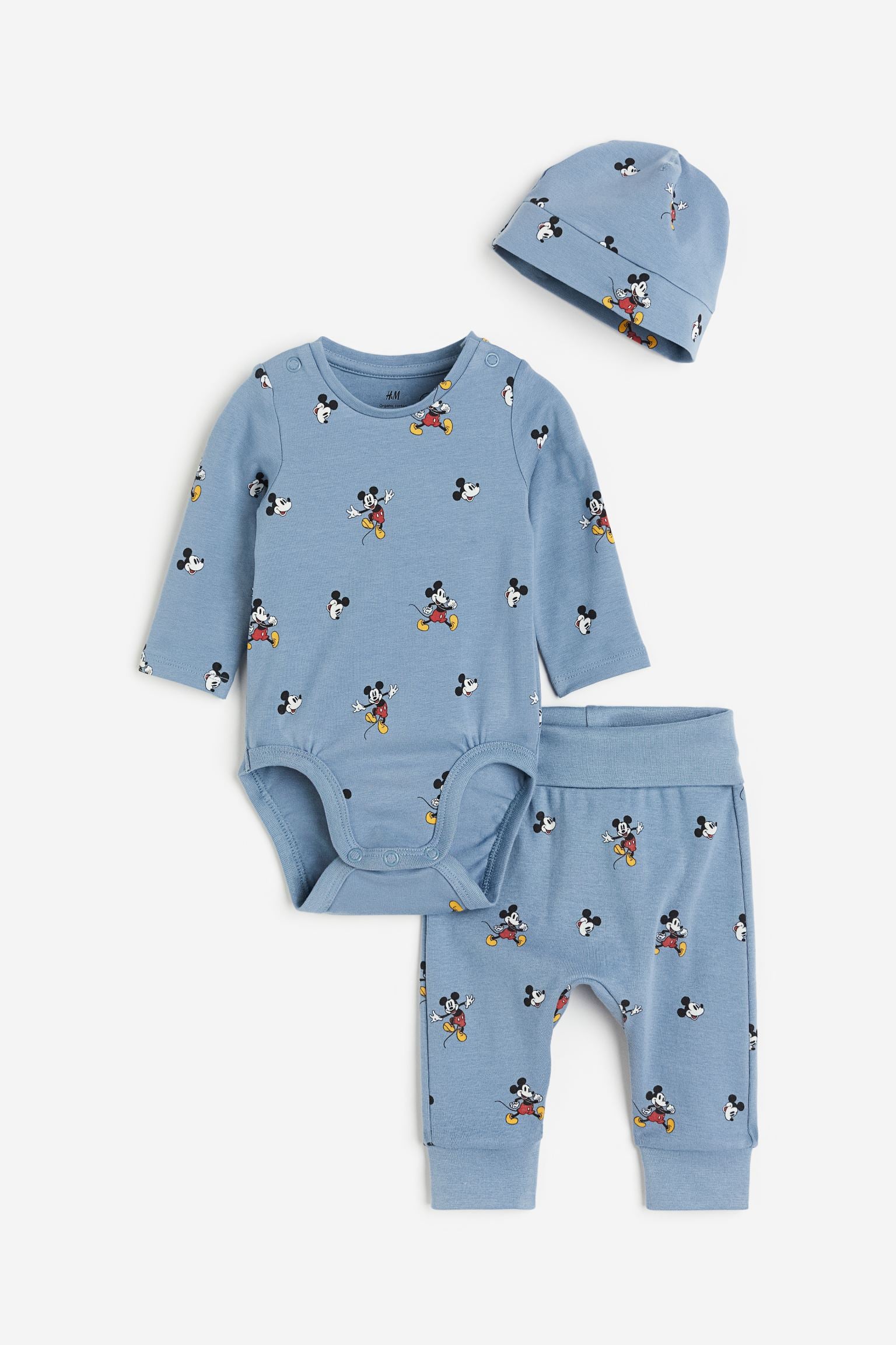 H&M - 3-piece jersey set - Dusty blue/Mickey Mouse  - HM888