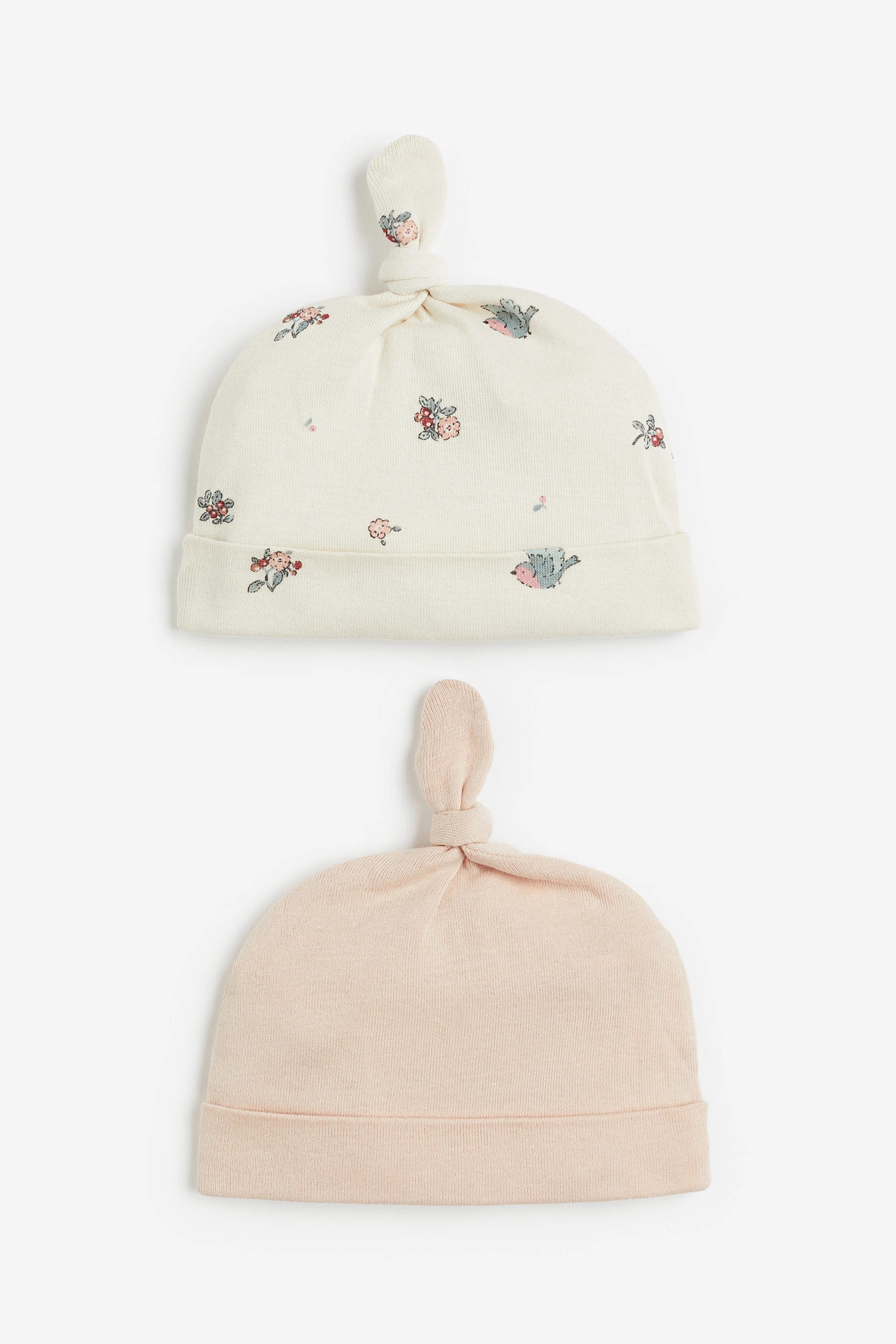 H&M - 2-pack jersey beanies - White/Lingonberries - HM891