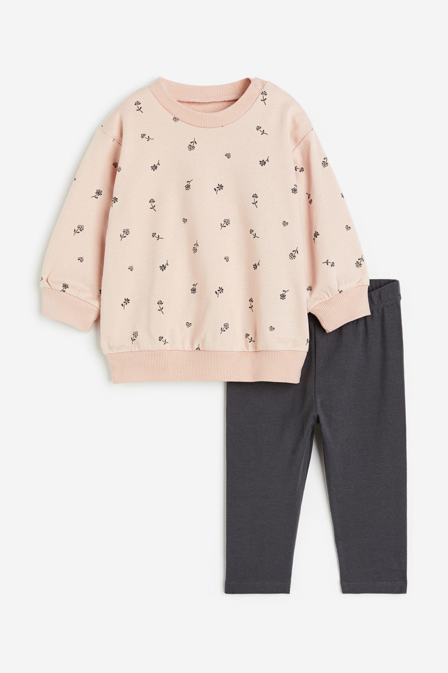 H&M - 2-piece sweatshirt and leggings set - Light pink/Small flowers/ - HM910