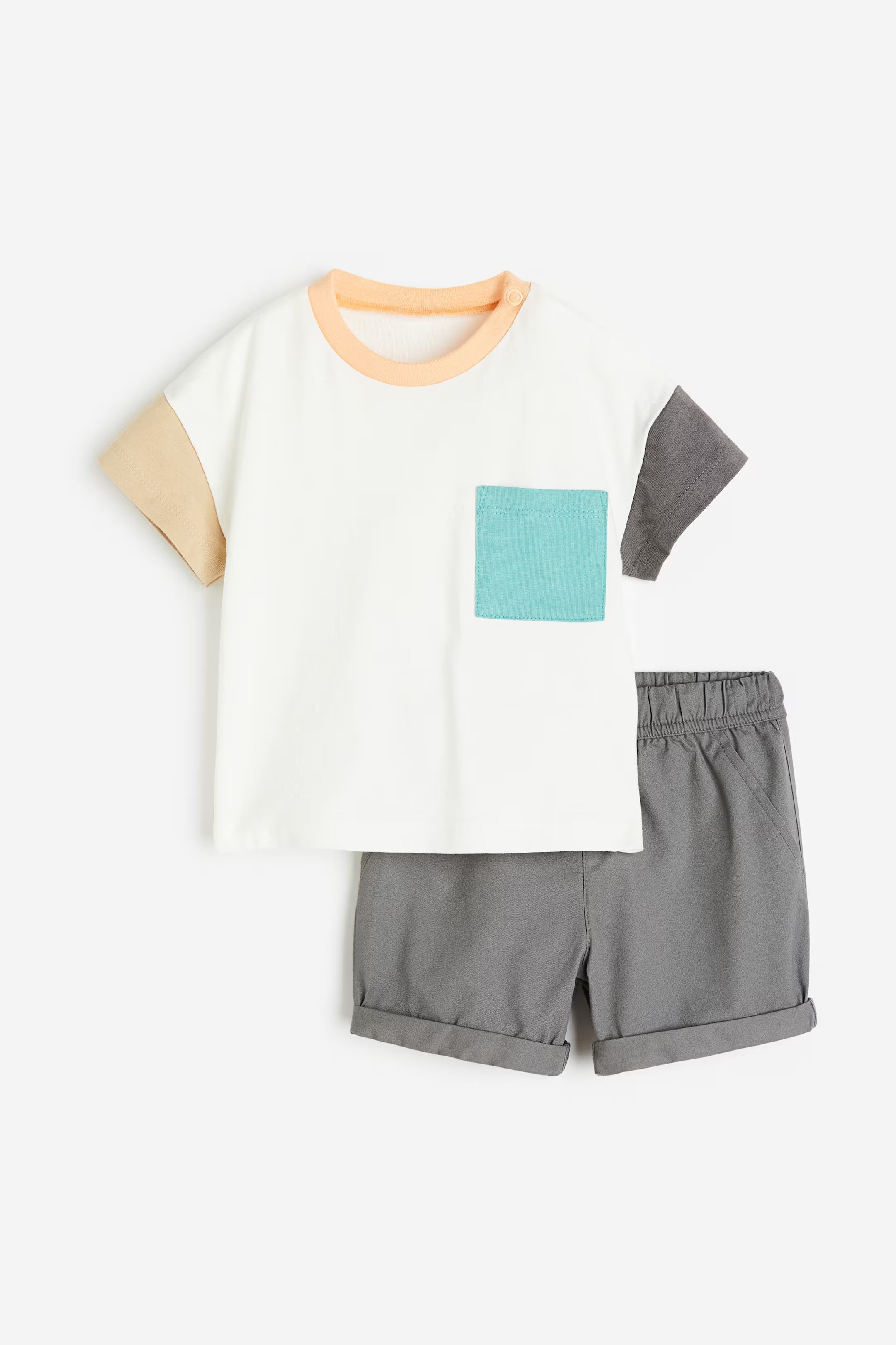 H&M - 2-piece Cotton Set - White/color-block - HM976