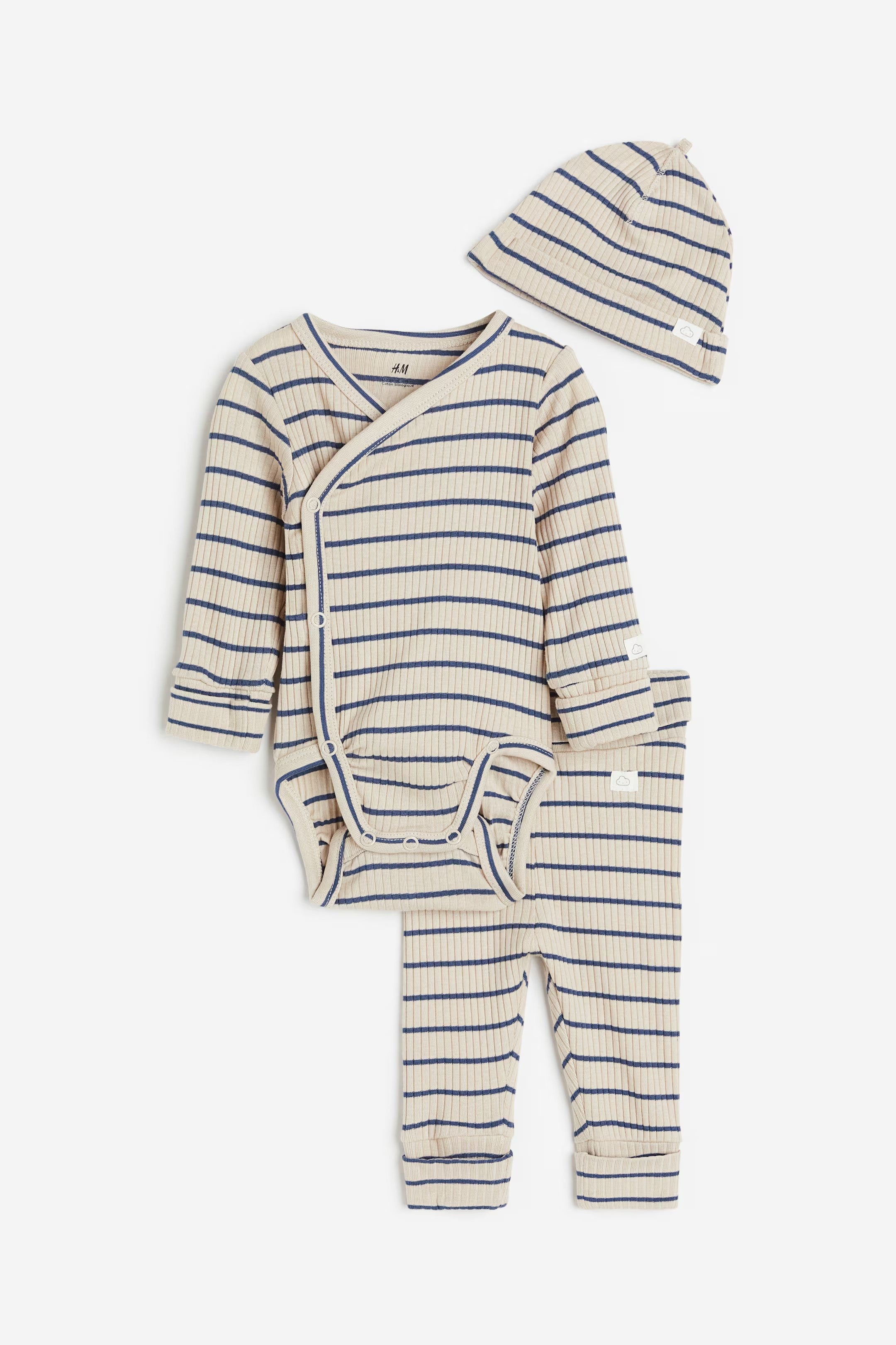 H&M - Adjustable-fit Set - Beige/blue striped  - HM977