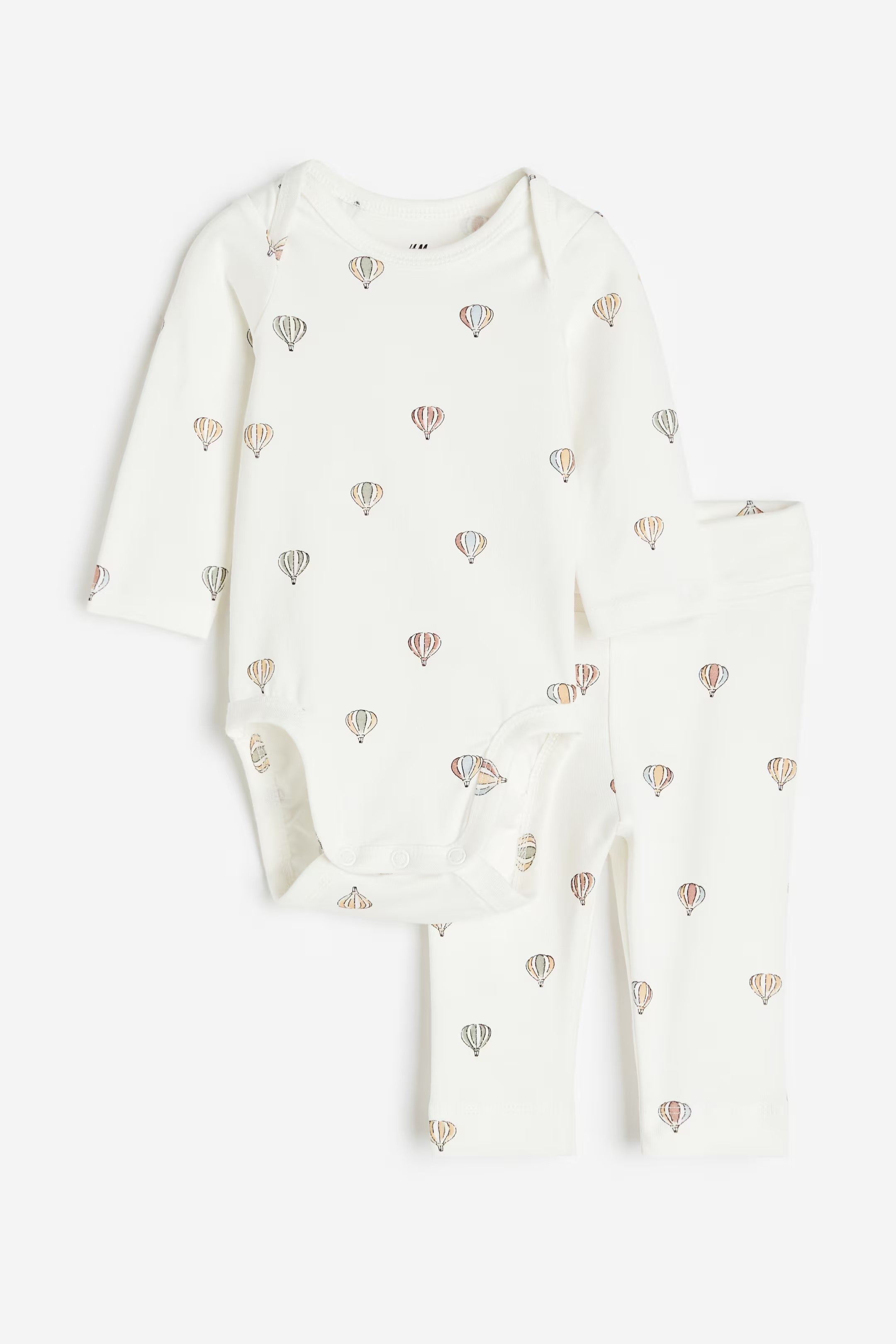 H&M - 2-piece Cotton Jersey Set - White/hot air balloons  - HM978