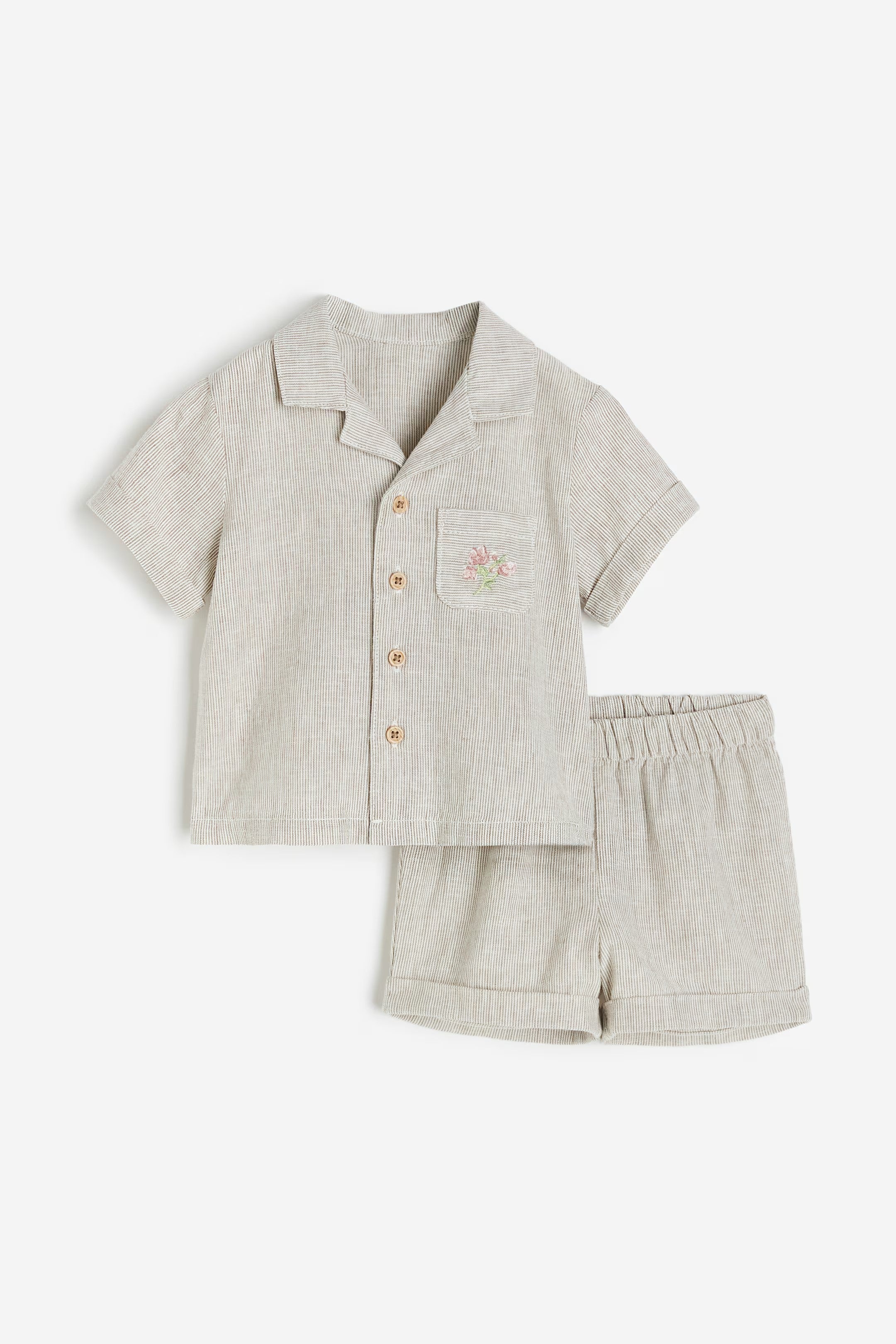 H&M - 2-piece Linen-blend Set - Light beige/striped - HM981
