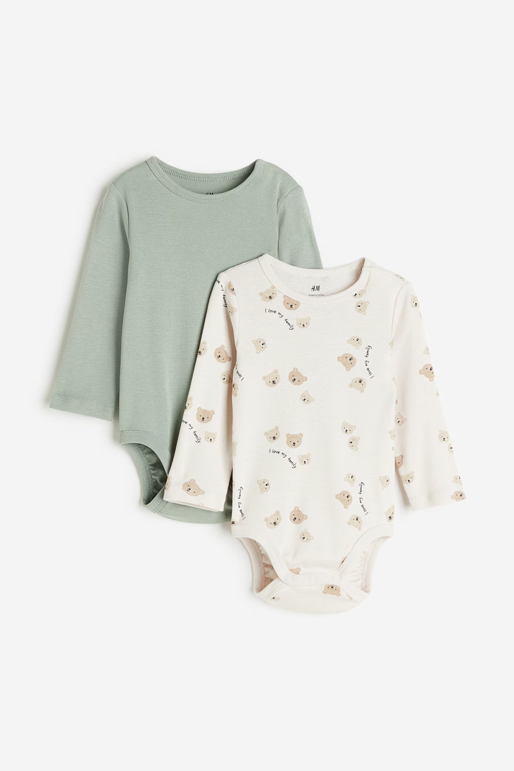 H&M - 2-pack Long-sleeved Bodysuits - Beige/bears - HM983