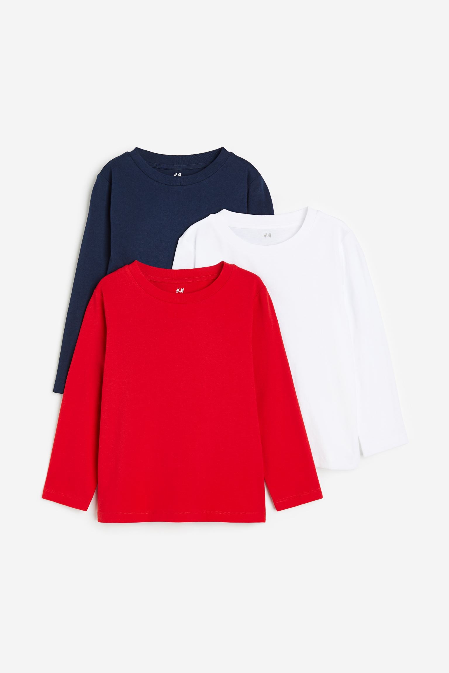 H&M - 3-pack long-sleeved t-shirts - Red/Dark blue/White - HM986