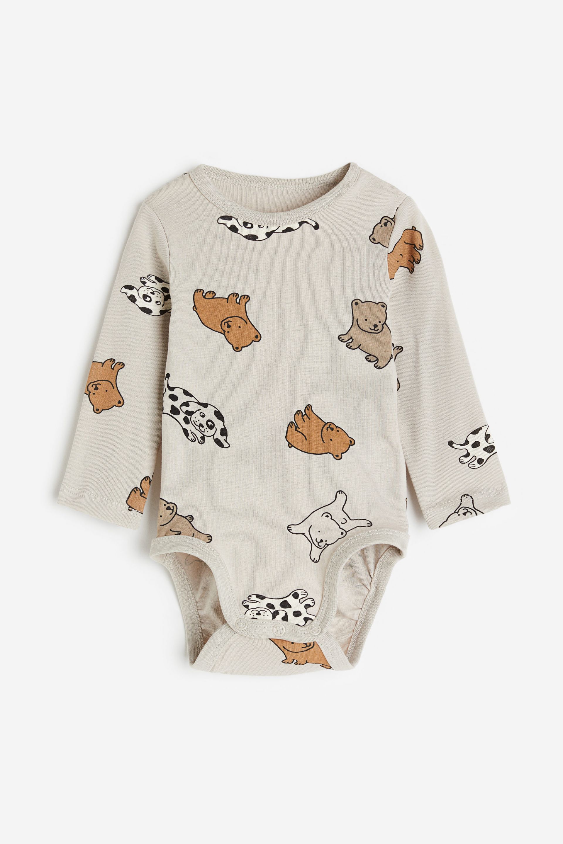H&M - Long-sleeved bodysuit - Beige/Animals - HM993