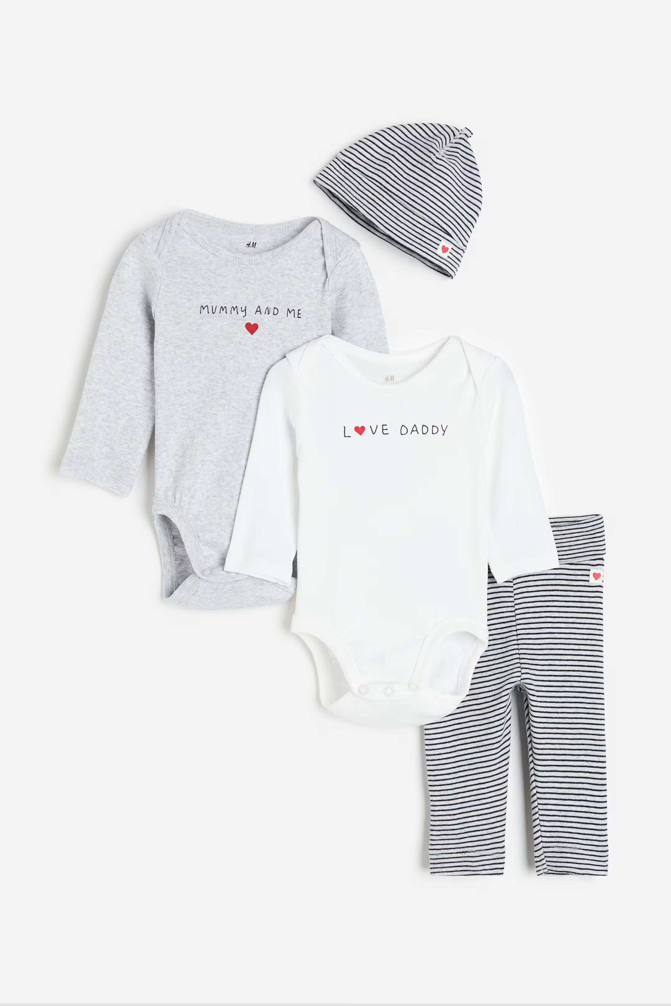 H&M - 4-piece Cotton Set - Light gray melange/Love  - HM997