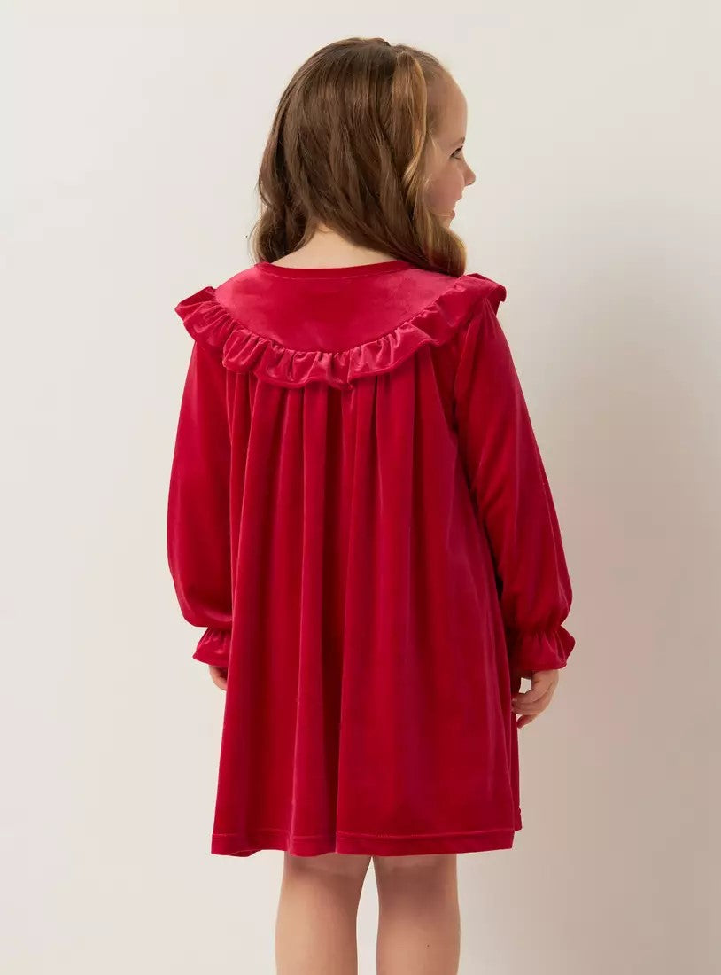 Max - Plain Velour Dress with Ruffles and Bell Sleeves - MAX006