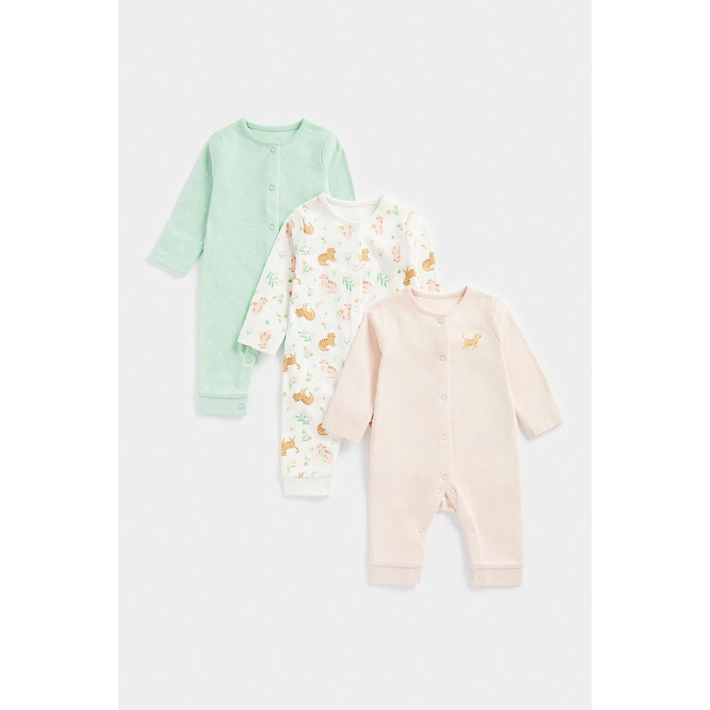 Mothercare - Kitten Footless Baby Sleepsuits - 3 Pack - MC310