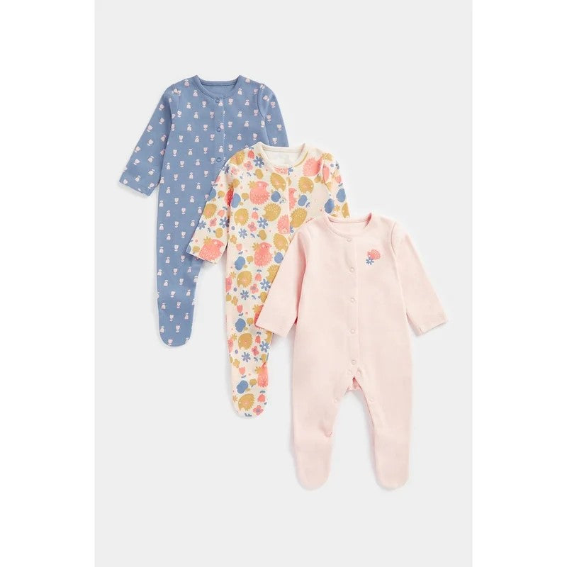 Mothercare - Hedgehog Baby Sleepsuits - 3 Pack - MC324