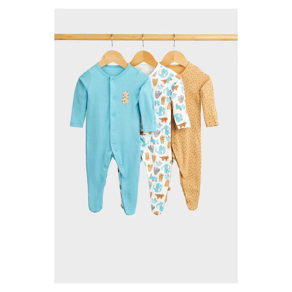 Mothercare - Tiger and Elephant Baby Sleepsuits - 3 Pack  - MC331