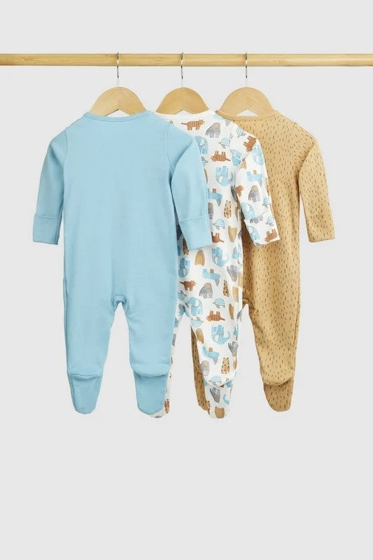 Mothercare - Tiger and Elephant Baby Sleepsuits - 3 Pack  - MC331