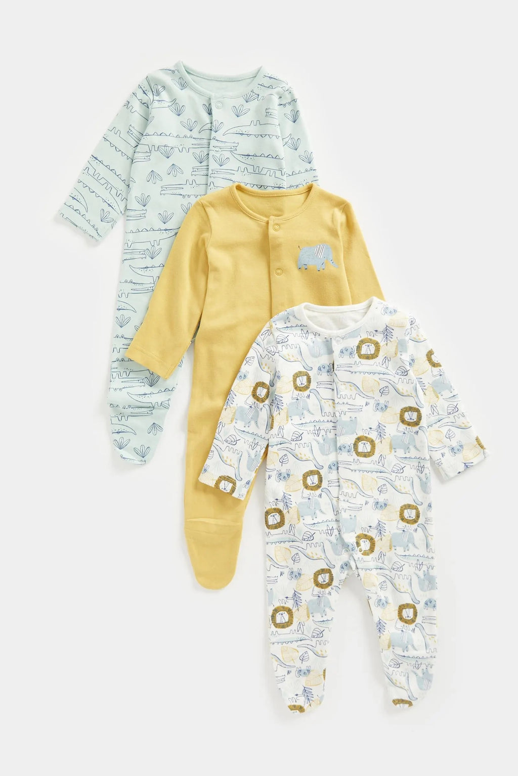 Mothercare - Safari Baby Sleepsuits - 3 Pack - MC344