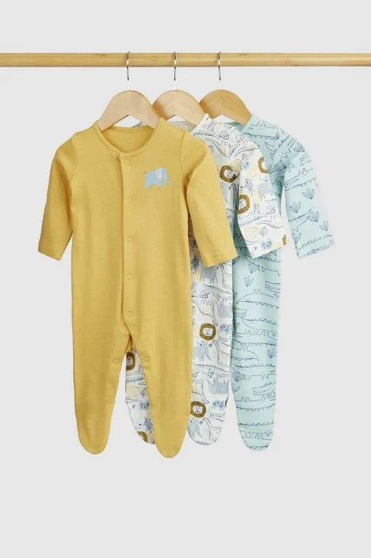 Mothercare - Safari Baby Sleepsuits - 3 Pack - MC344