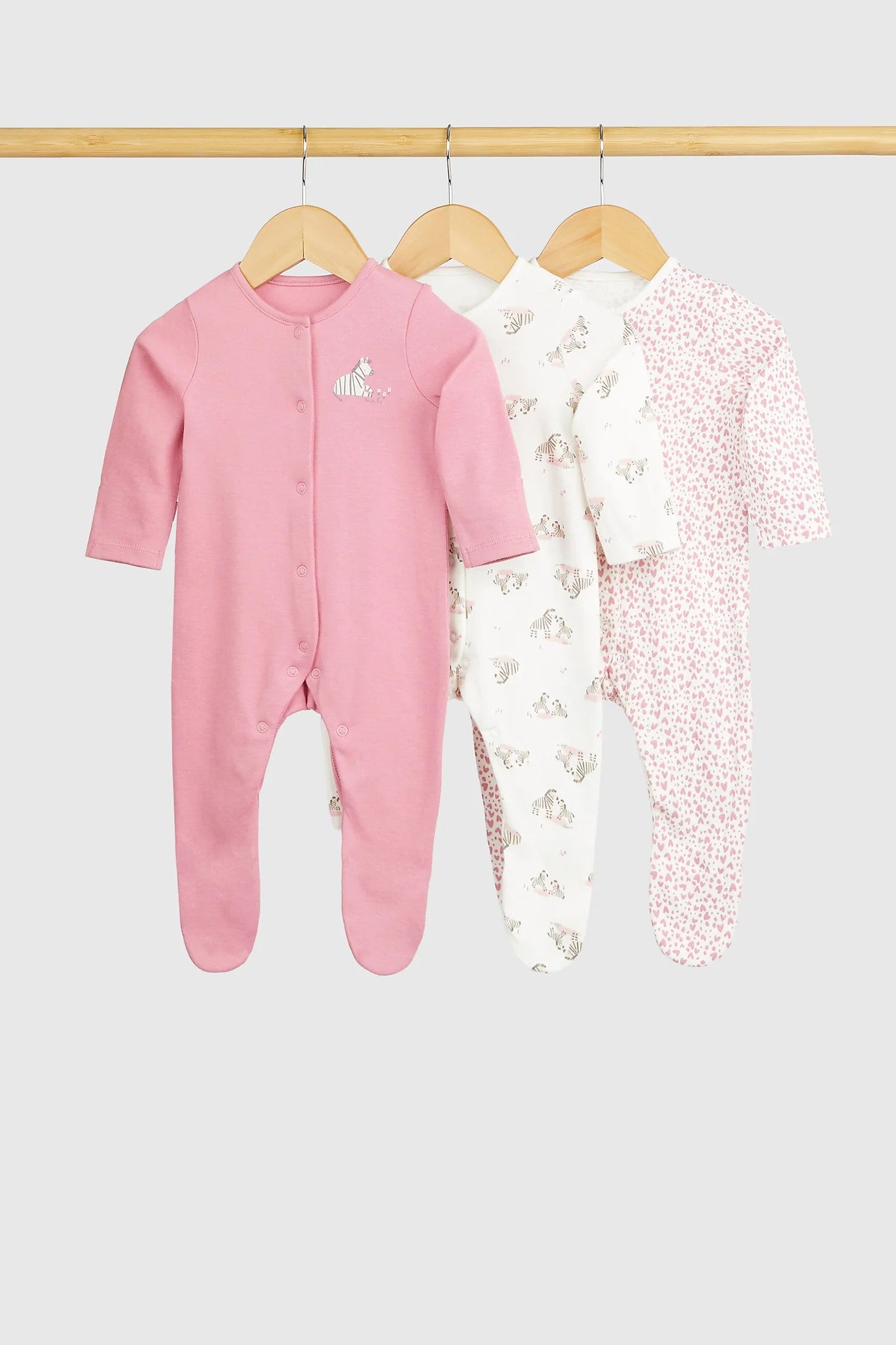 Mothercare - Mothercare Zebra Baby Sleepsuits - 3 Pack - MC361