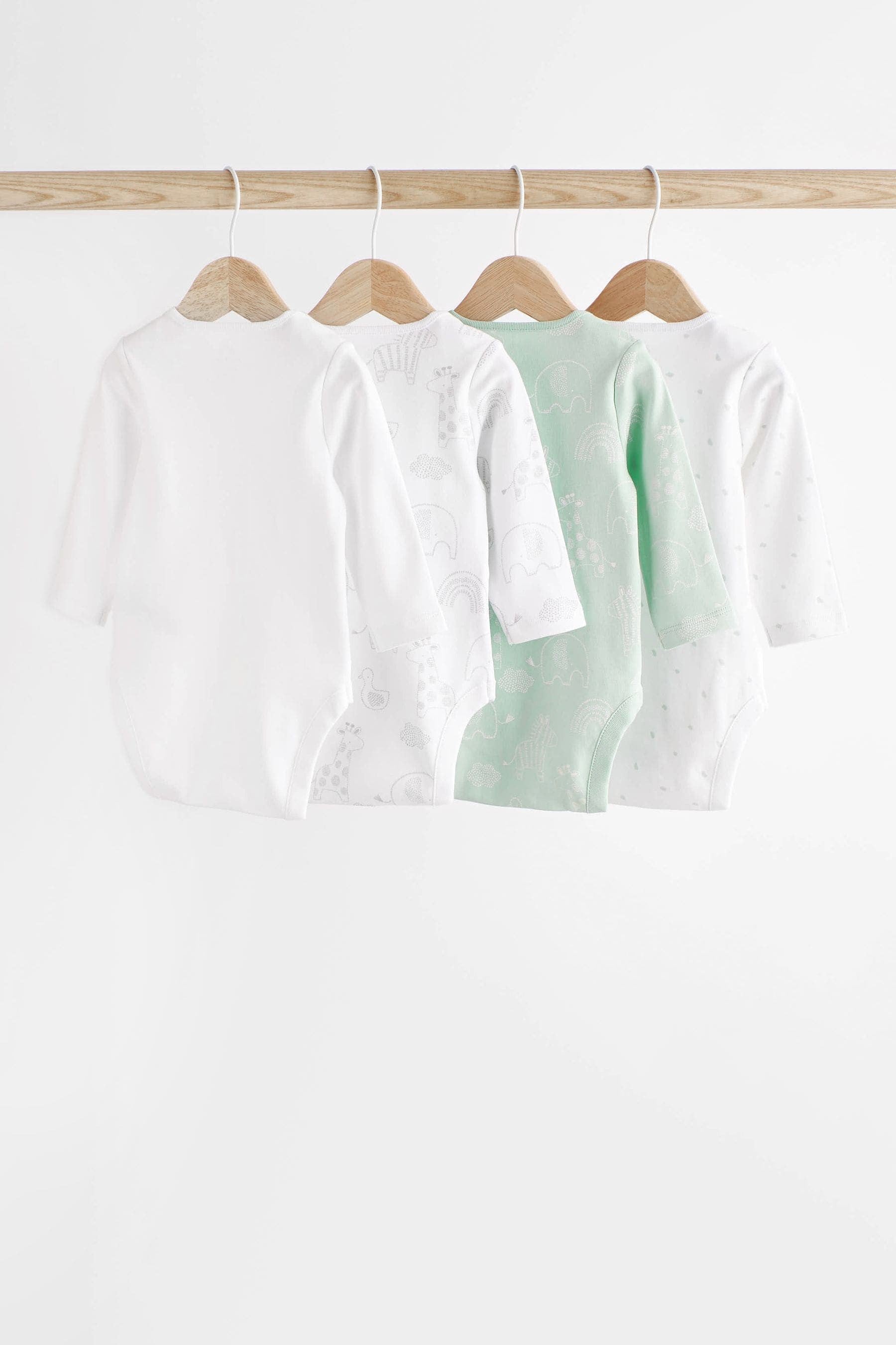 Next - 4 Pack Baby Printed Long Sleeve Bodysuits - Mint Green - NXT124