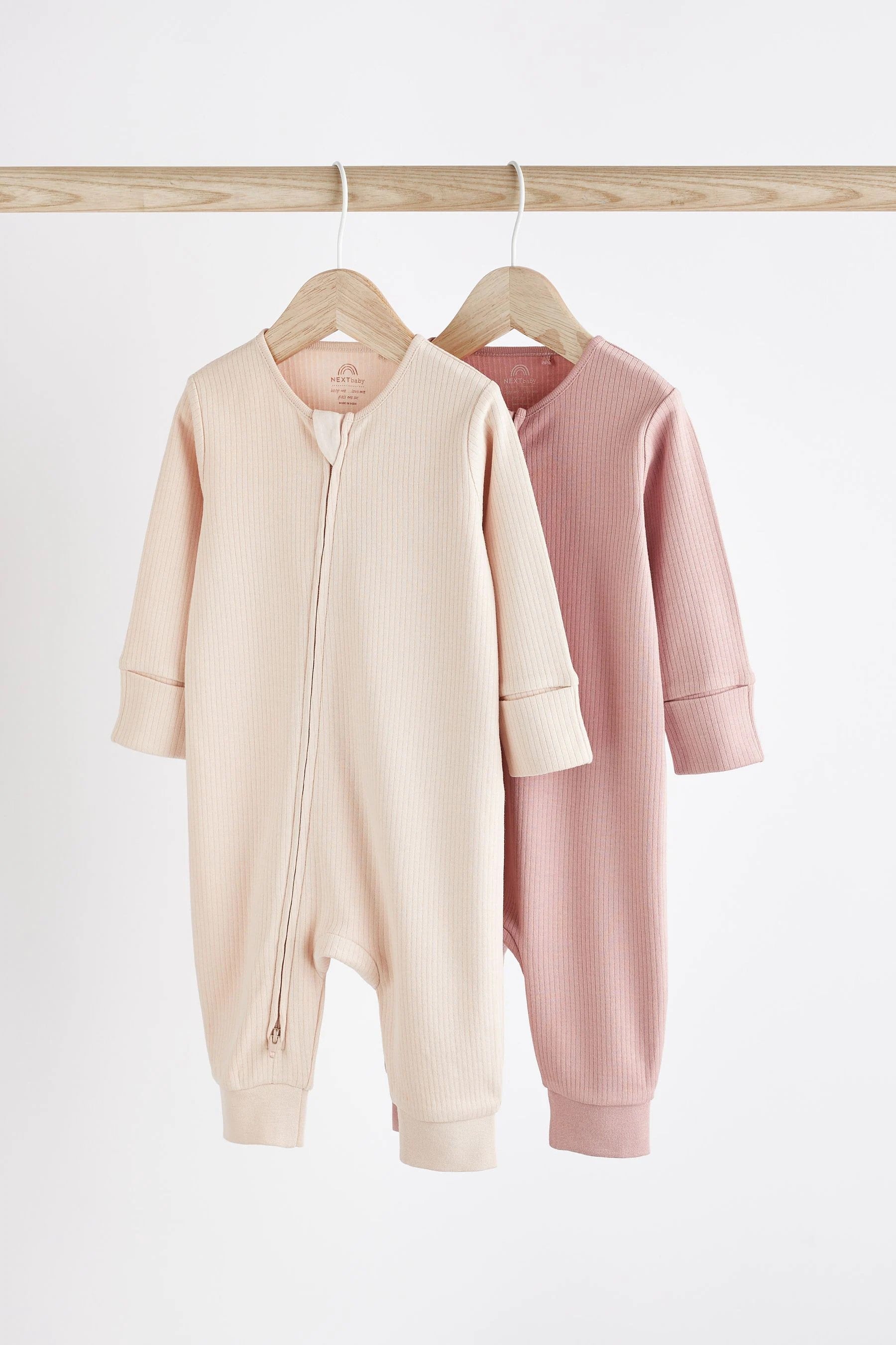 Next - Pink Footless Rib Zip Sleepsuits 2 Pack  - NXT174