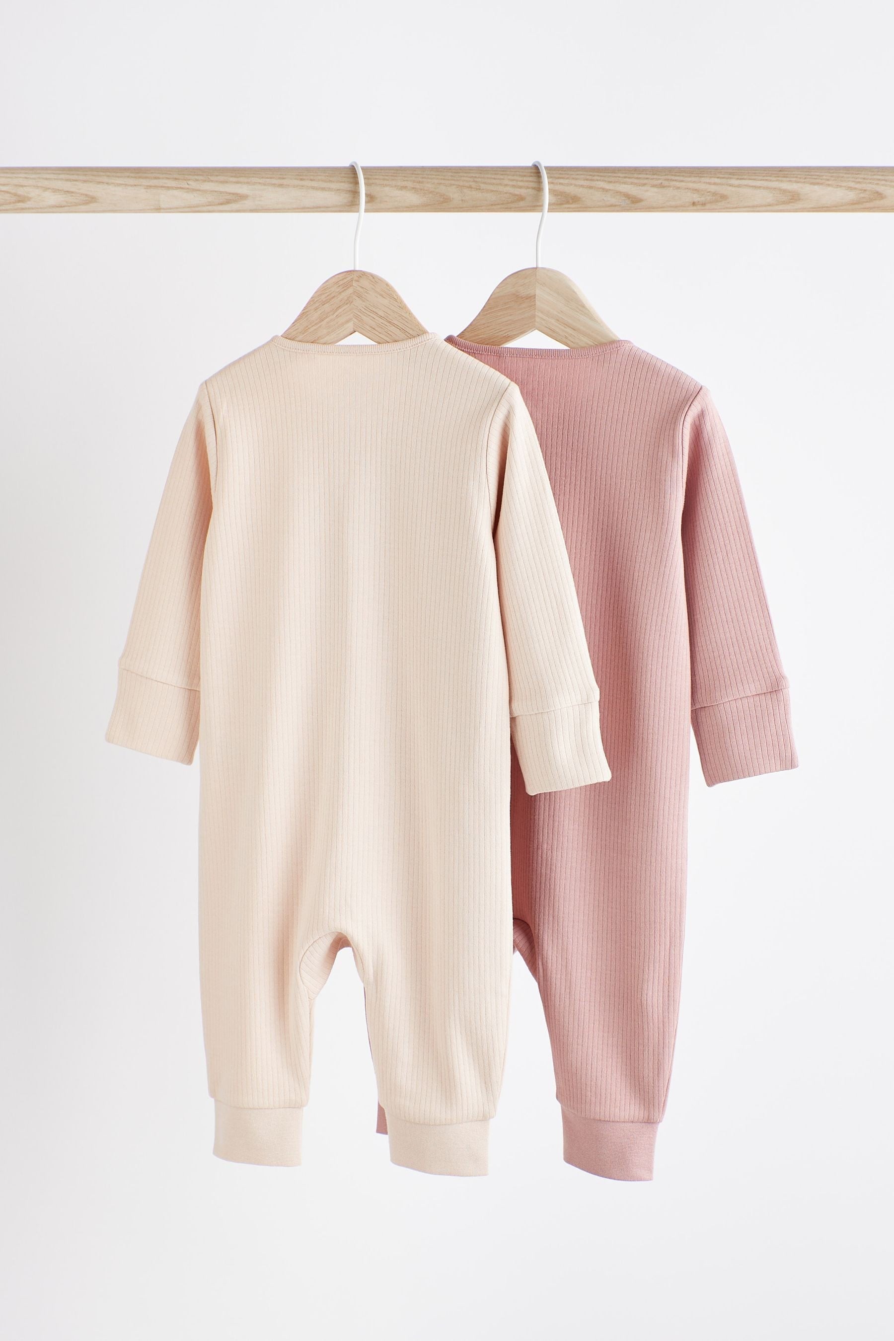 Next - Pink Footless Rib Zip Sleepsuits 2 Pack  - NXT174