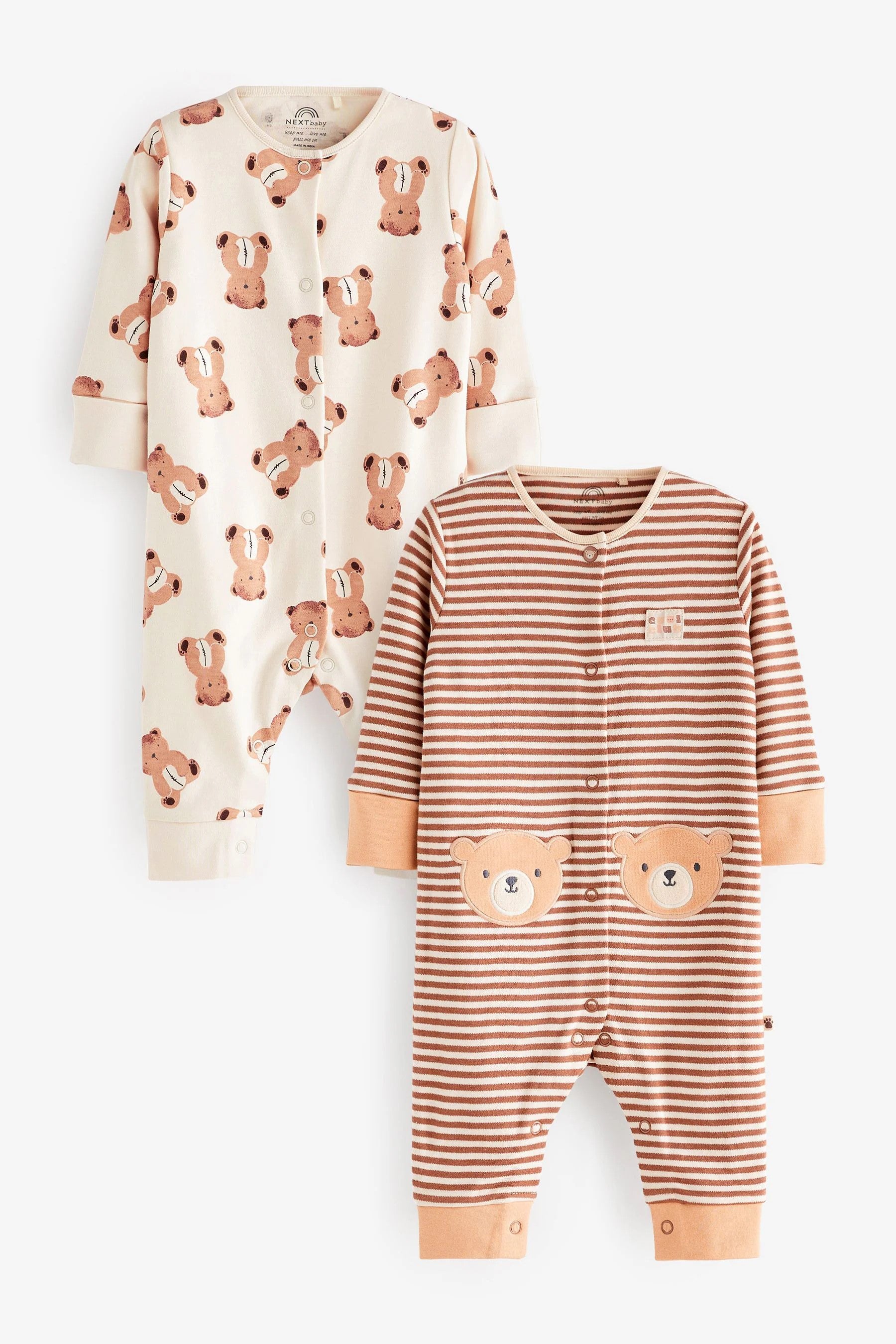 Next - Tan Brown Cotton Sleepsuits 2 Pack  - NXT216