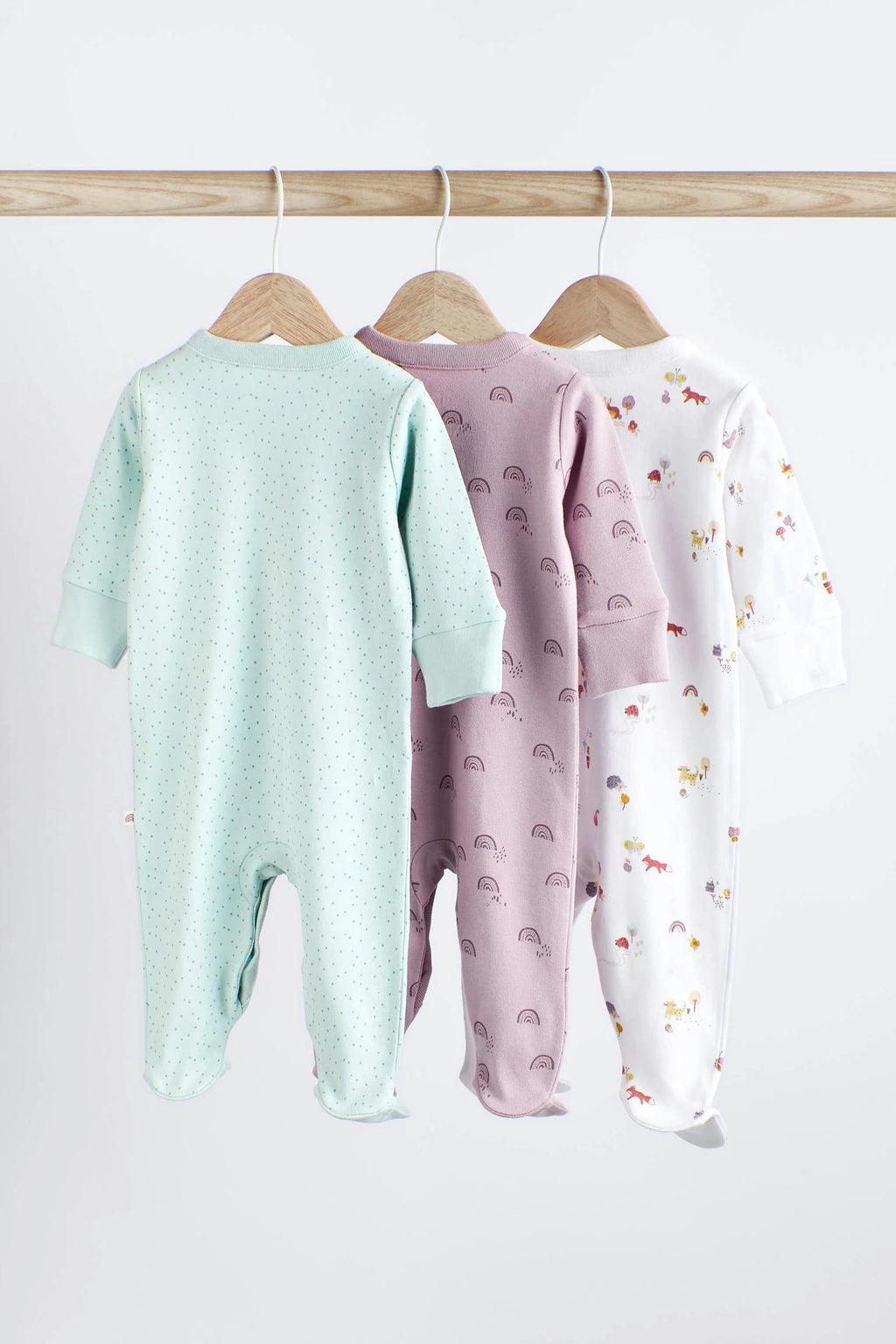 Next - Mint Green Cotton Baby Sleepsuits 3 Pack  - NXT217