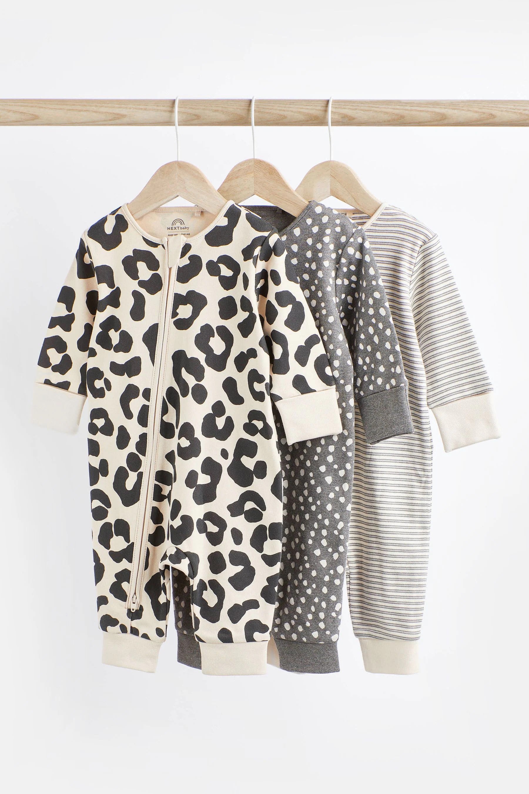 Next - Monochrome Baby Footless Zip Sleepsuits 3 Pack - NXT218