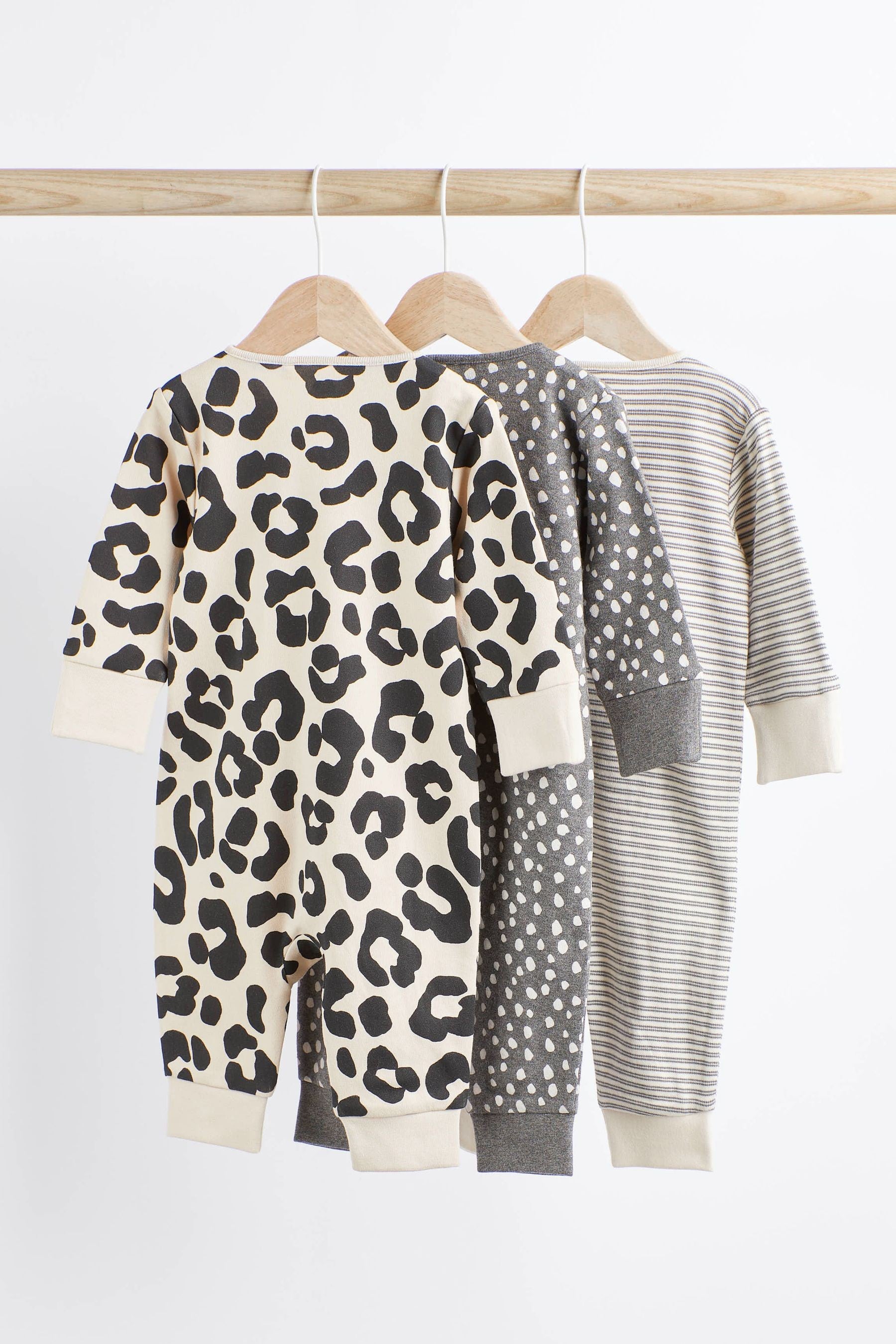 Next - Monochrome Baby Footless Zip Sleepsuits 3 Pack - NXT218