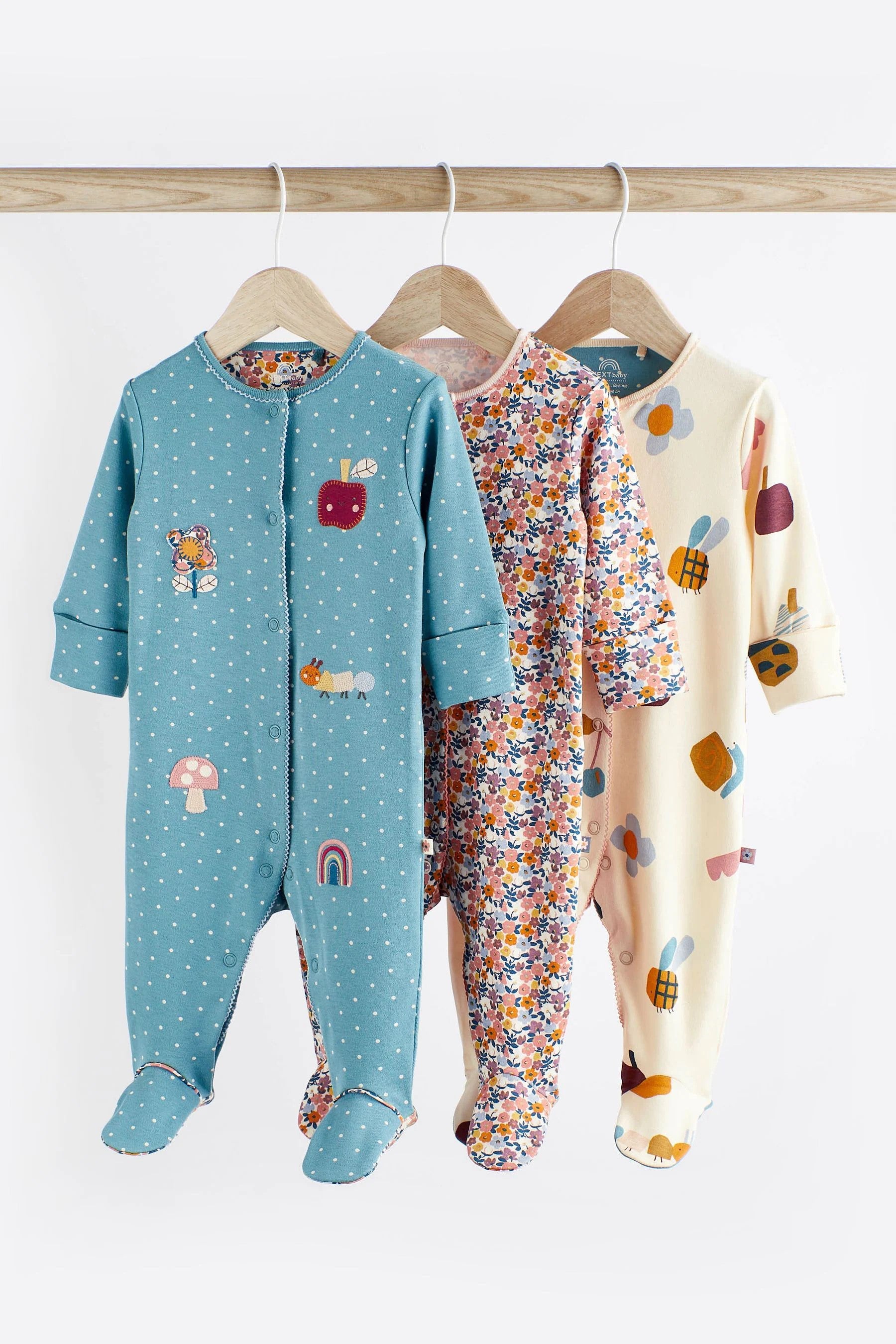 Next - Teal Blue Baby Character Sleepsuits 3 Pack - NXT228